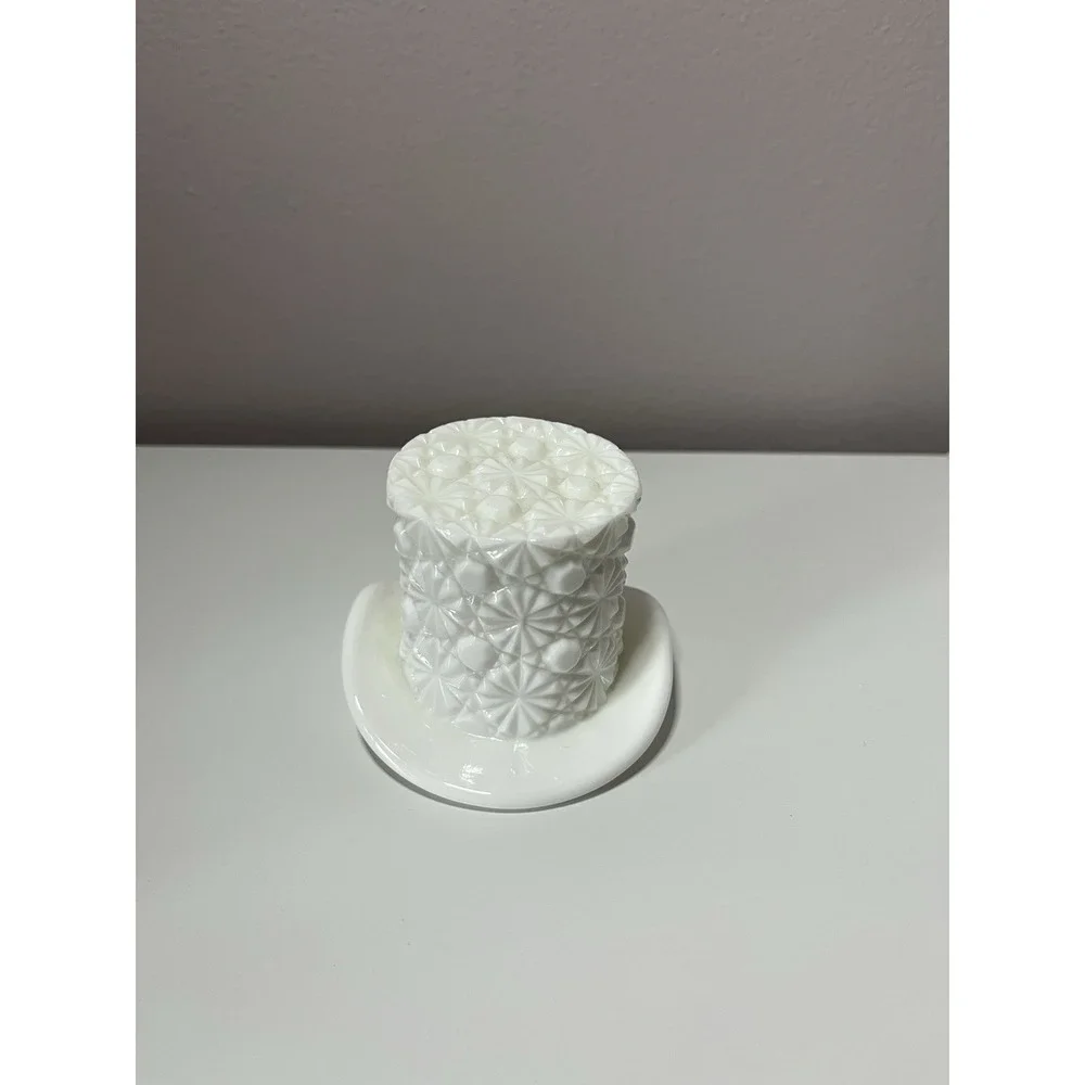 Vintage 1960's Milk Glass Top Hat Daisy & Button Pattern White Easter Vase